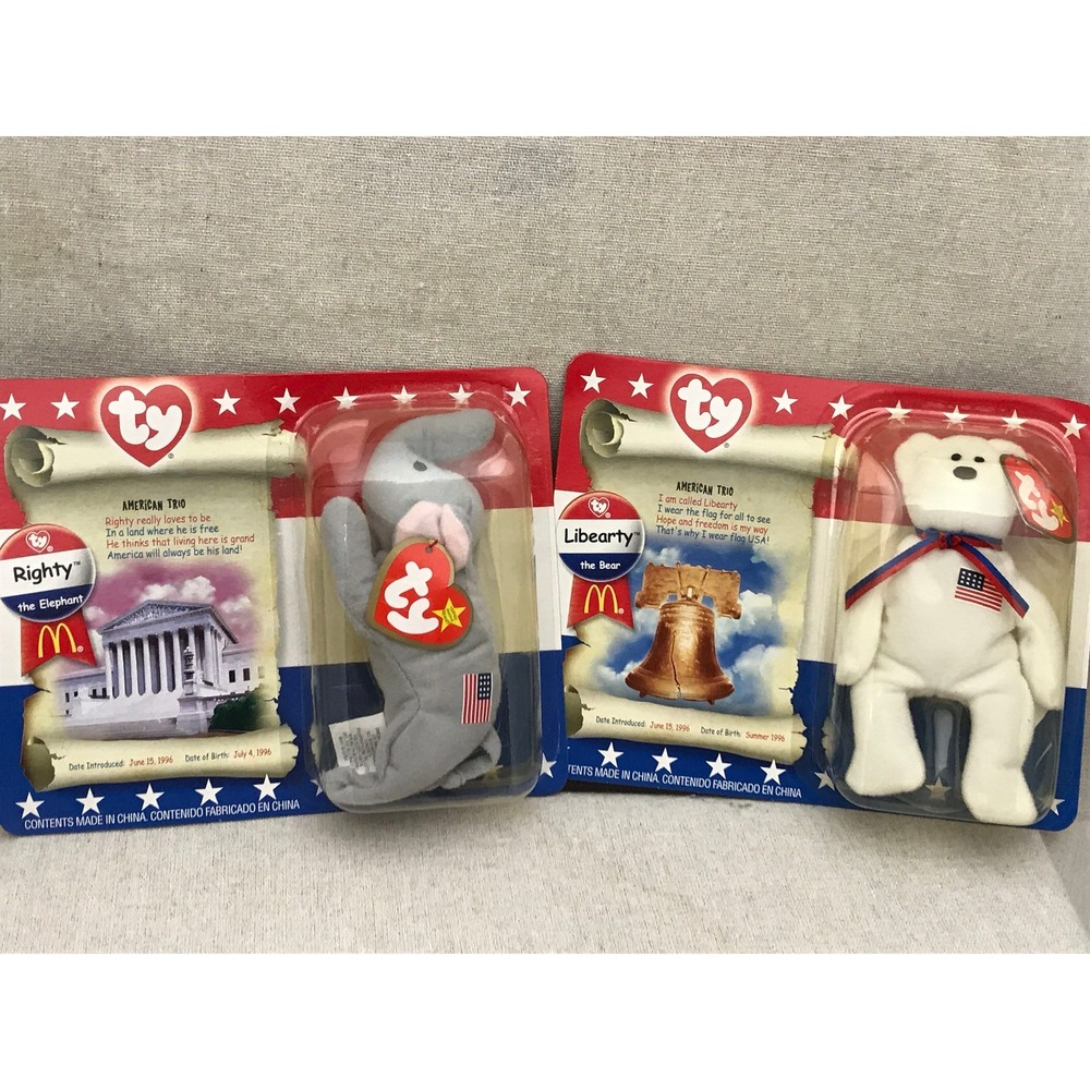 Ty Beanie Babies, Two of the American Trio From McDonalds 1996. NRFP